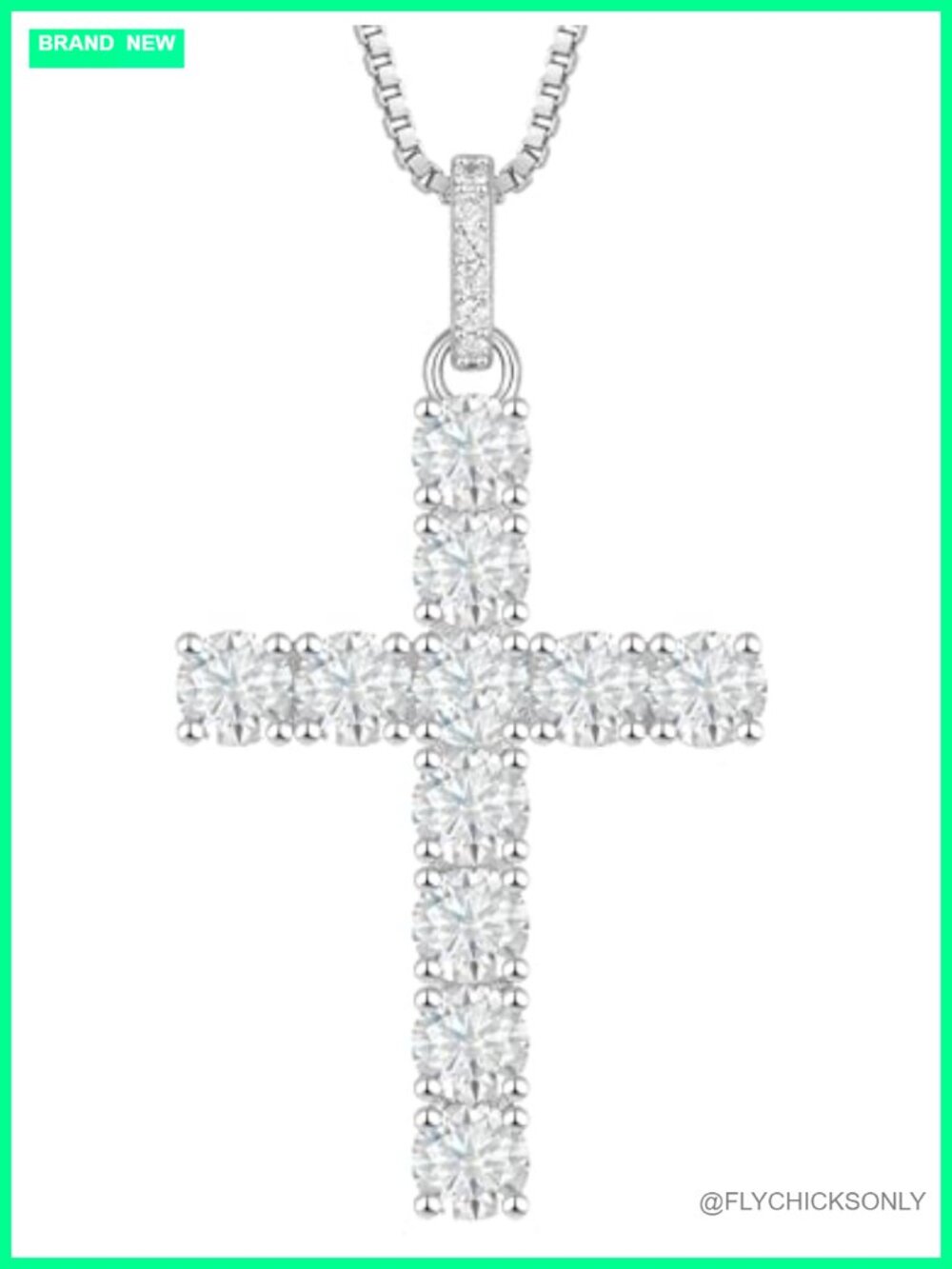 Moissanite Cross Pendant Necklace 925 Sterling Silver Rhodium Plated 20"